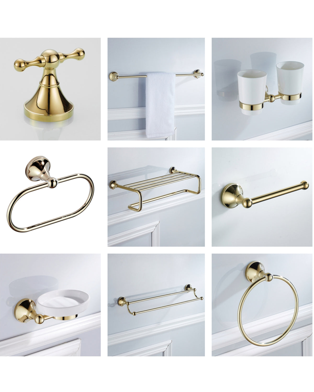 62 Brass Bathroom Accessories Set Shine Gold