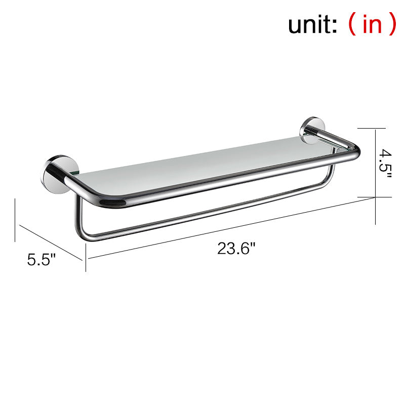 SUS304 Stainless Steel Bathroom Towel Shelf with Glass  Wall Mount Towel Rail Chrome finish