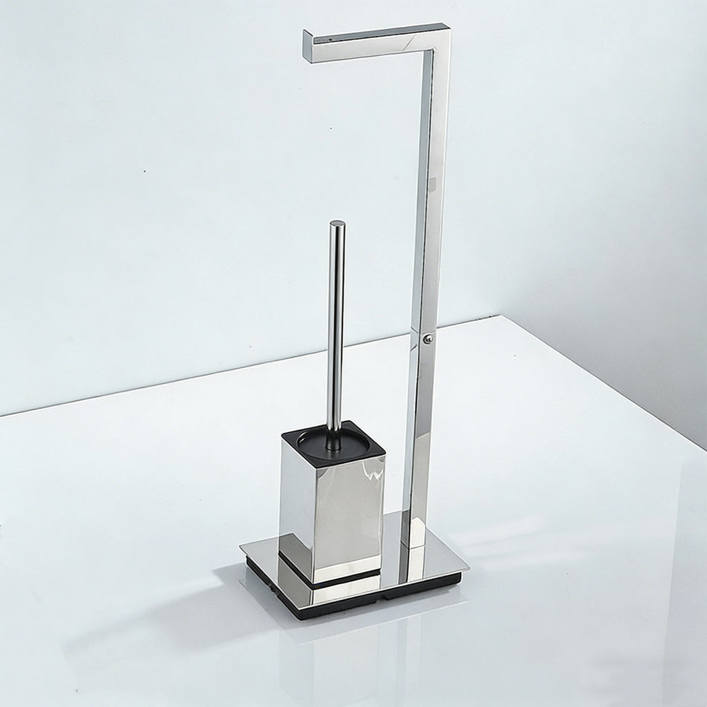 2-in-1 Freestanding Toilet Paper Holder with Toilet Brush | Polished Stainless Steel Stand with Weighted Base