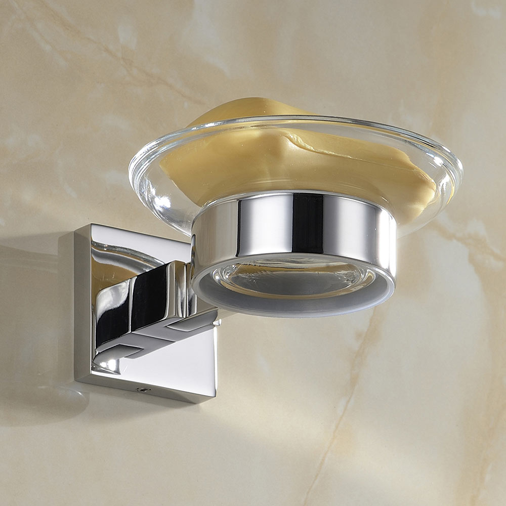 Stainless Steel Soap Dish with Clear Glass | Square Design | Polished Chrome Finish