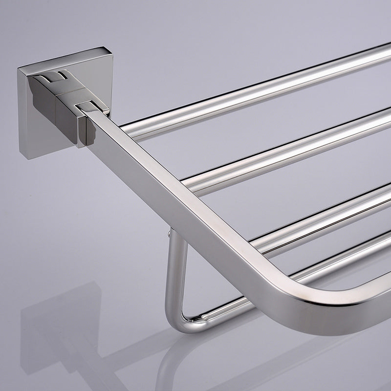 Stainless Steel Bathroom Shelf with Towel Bar | Square Design | Polished Chrome Finish