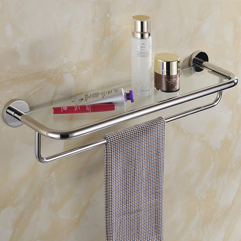 SUS304 Stainless Steel Bathroom Towel Shelf with Glass  Wall Mount Towel Rail Chrome finish