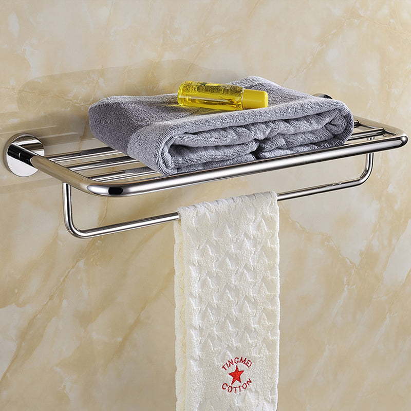 Stainless Steel Bathroom Shelf with Towel Bar | 2 Colors | Dual-Layer Storage Rack