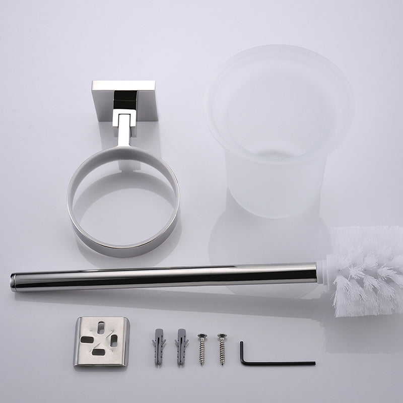 Stainless Steel Toilet Brush Holder with Frosted Cup | Square Design | Polished Chrome Finish