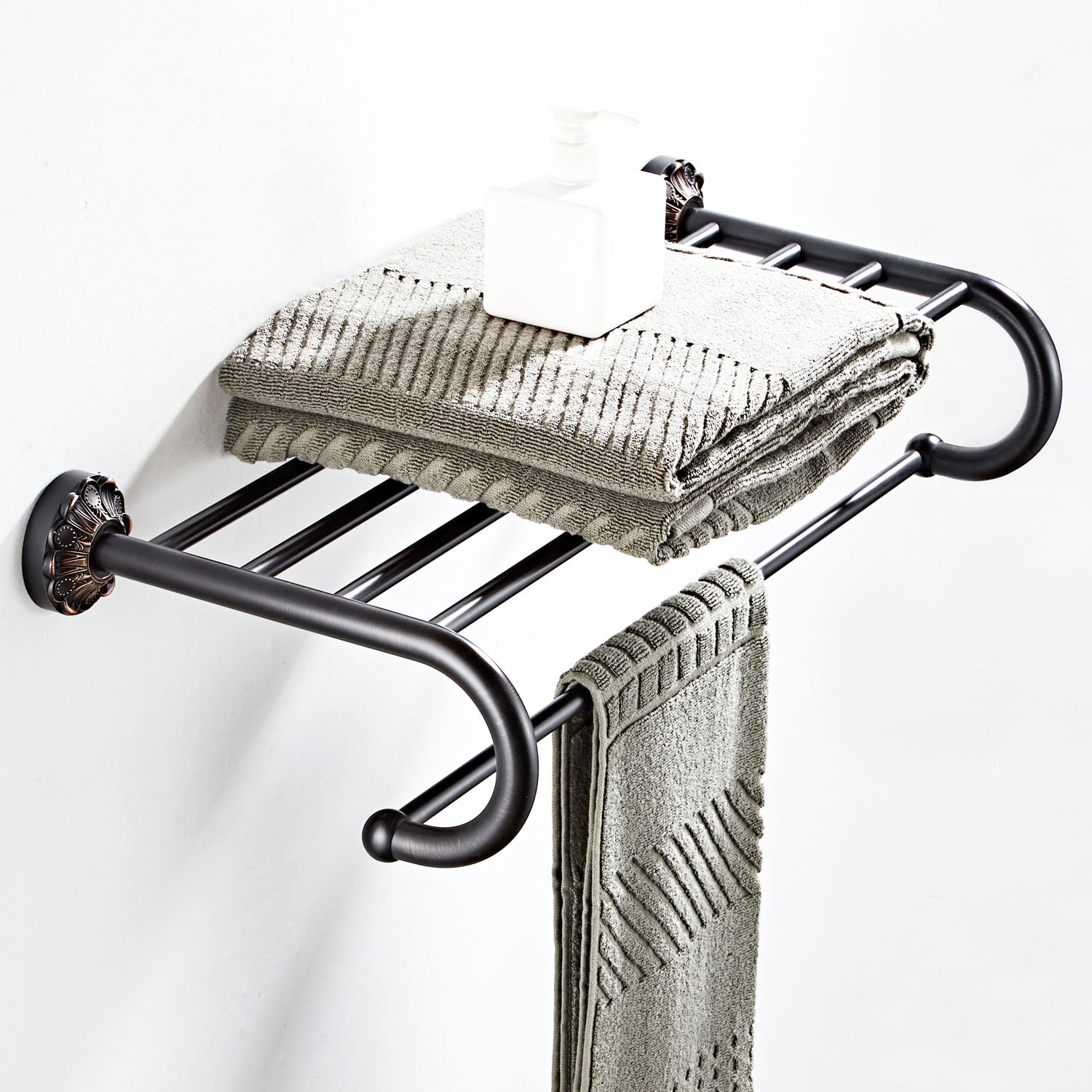 Antique Brass Towel Rack | 2-Tier Vintage Bath Towel Shelf with Towel Bar