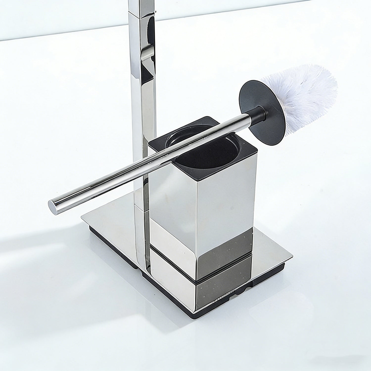 2-in-1 Freestanding Toilet Paper Holder with Toilet Brush | Polished Stainless Steel Stand with Weighted Base