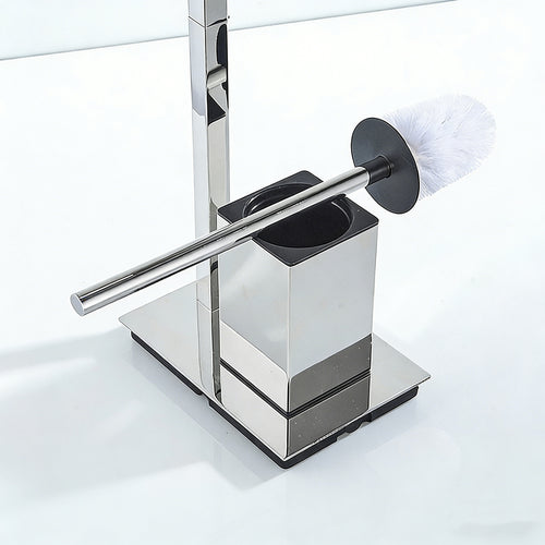 2-in-1 Freestanding Toilet Paper Holder with Toilet Brush | Polished Stainless Steel Stand with Weighted Base