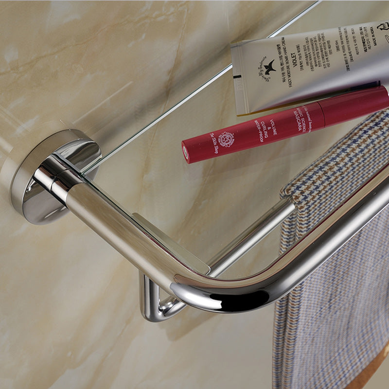 SUS304 Stainless Steel Bathroom Towel Shelf with Glass  Wall Mount Towel Rail Chrome finish