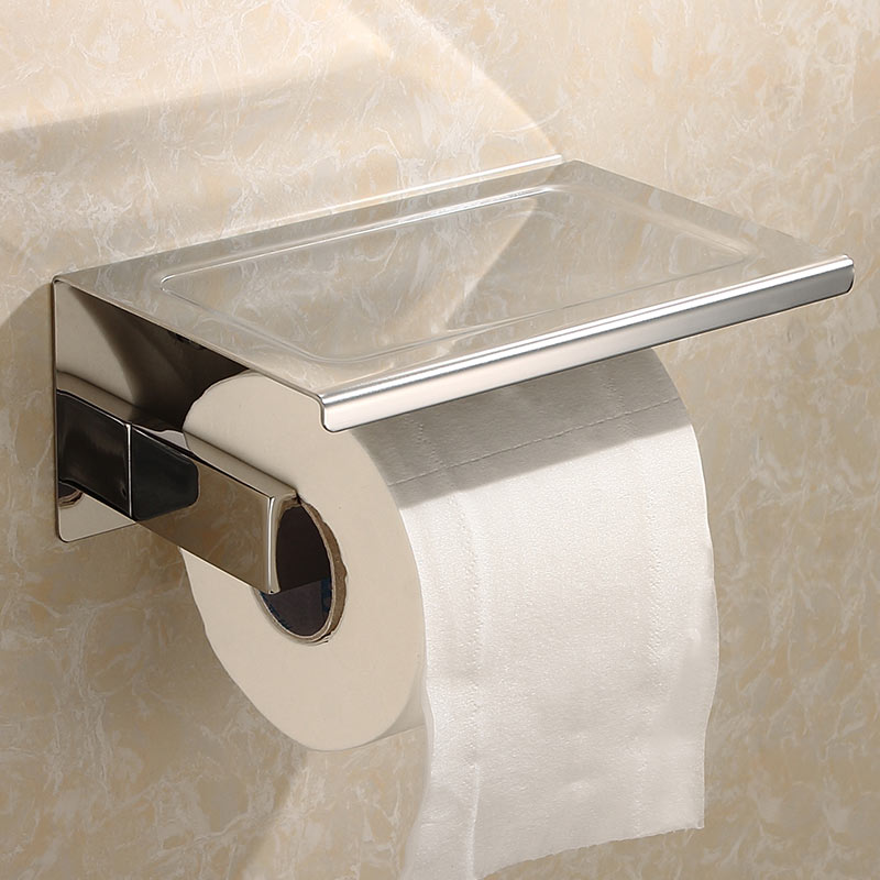 SUS304 Stainles Steel Toilet Paper Holder with Shelf Wall Mount Toilet Roll Holder with Storage