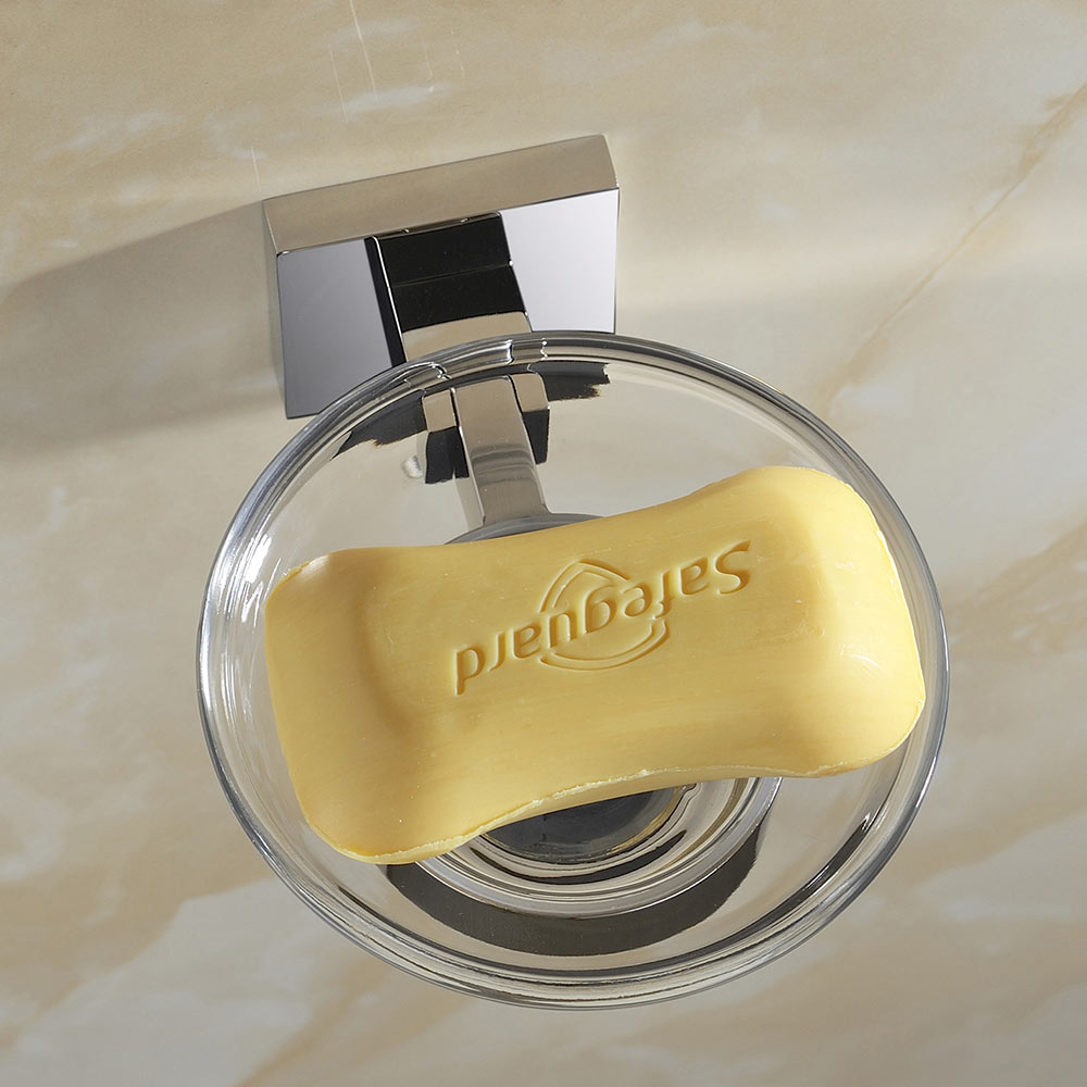 Stainless Steel Soap Dish with Clear Glass | Square Design | Polished Chrome Finish