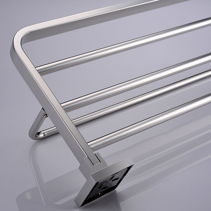 Stainless Steel Bathroom Shelf with Towel Bar | Square Design | Polished Chrome Finish