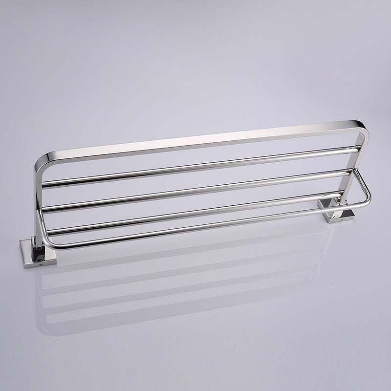 Stainless Steel Bathroom Shelf with Towel Bar | Square Design | Polished Chrome Finish