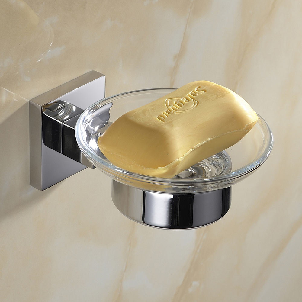 Stainless Steel Soap Dish with Clear Glass | Square Design | Polished Chrome Finish