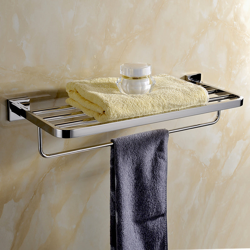 Stainless Steel Bathroom Shelf with Towel Bar | Square Design | Polished Chrome Finish