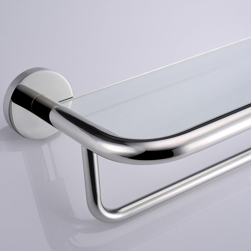 SUS304 Stainless Steel Bathroom Towel Shelf with Glass  Wall Mount Towel Rail Chrome finish