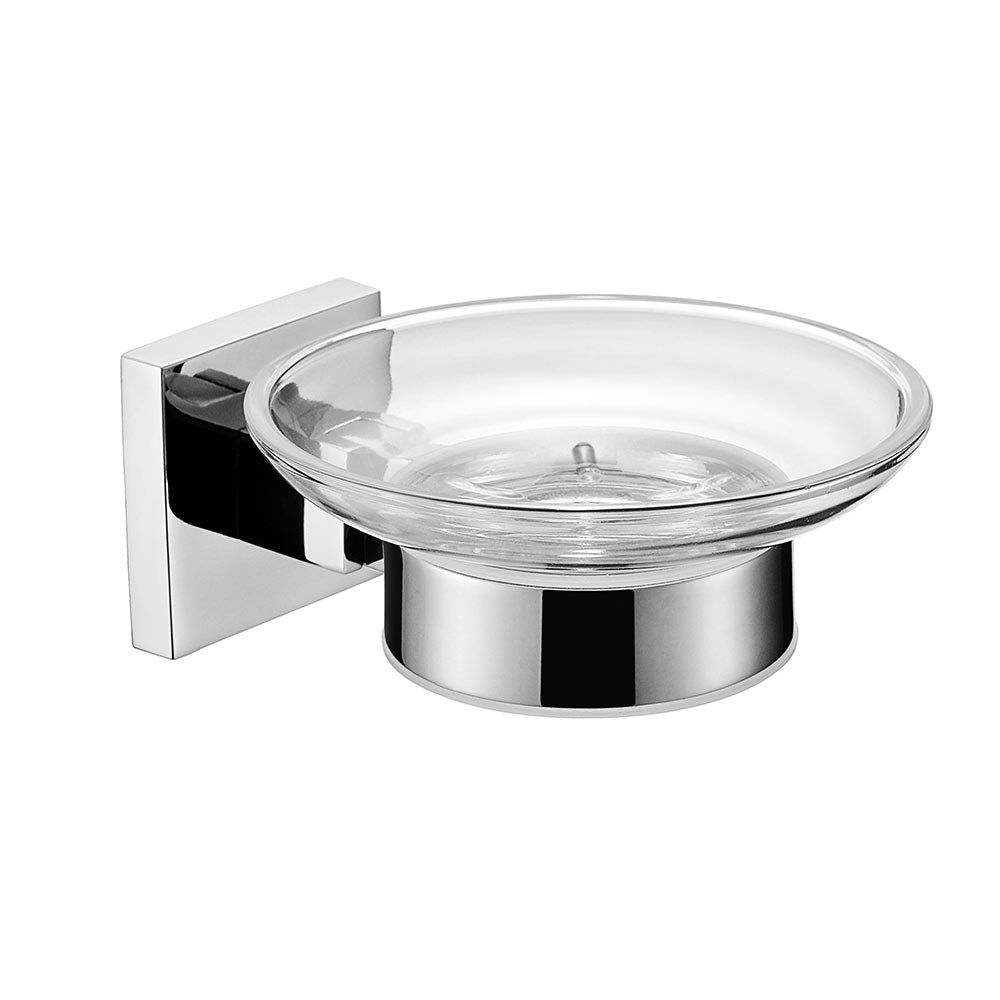 Stainless Steel Soap Dish with Clear Glass | Square Design | Polished Chrome Finish