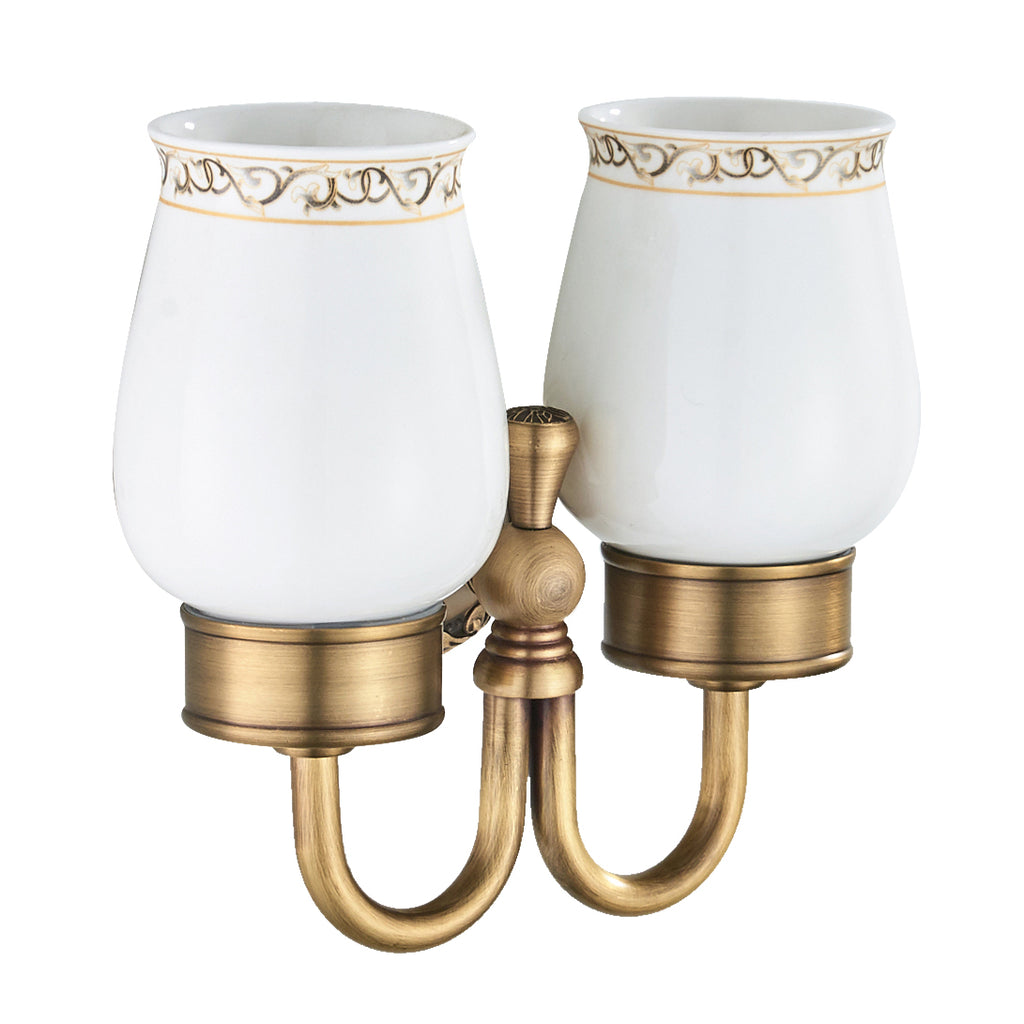 Rust-Proof Solid Brass Toothbrush Holder | Removable Double Ceramic Cups