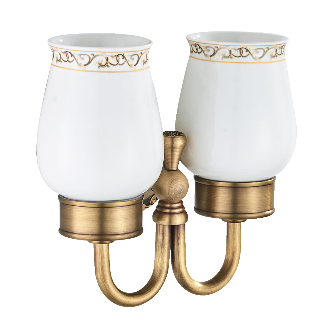 Rust-Proof Solid Brass Toothbrush Holder | Removable Double Ceramic Cups