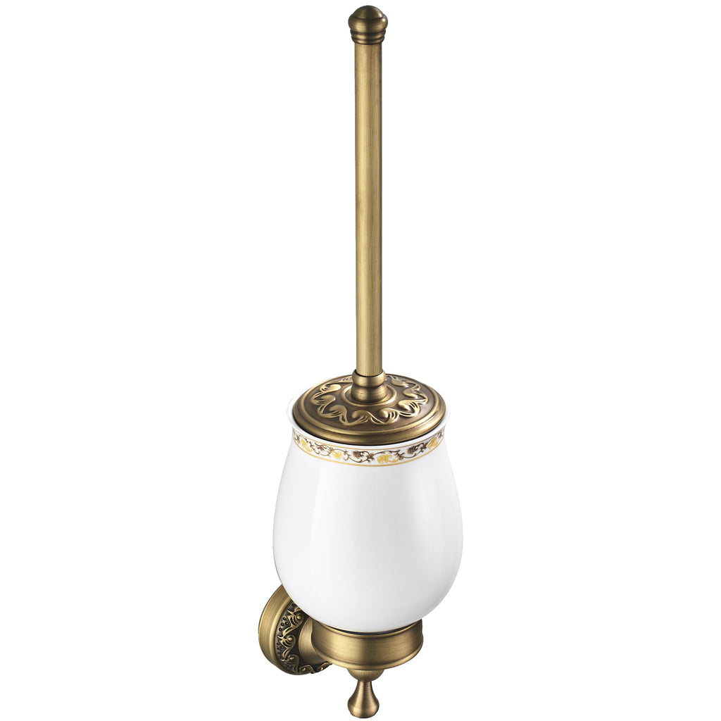 Antique Brass Toilet Brush Holder | Vintage Ceramic Bathroom Toilet Brush Set