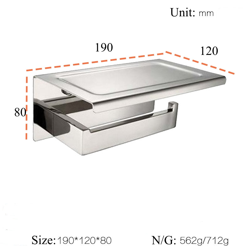 SUS304 Stainles Steel Toilet Paper Holder with Shelf Wall Mount Toilet Roll Holder with Storage
