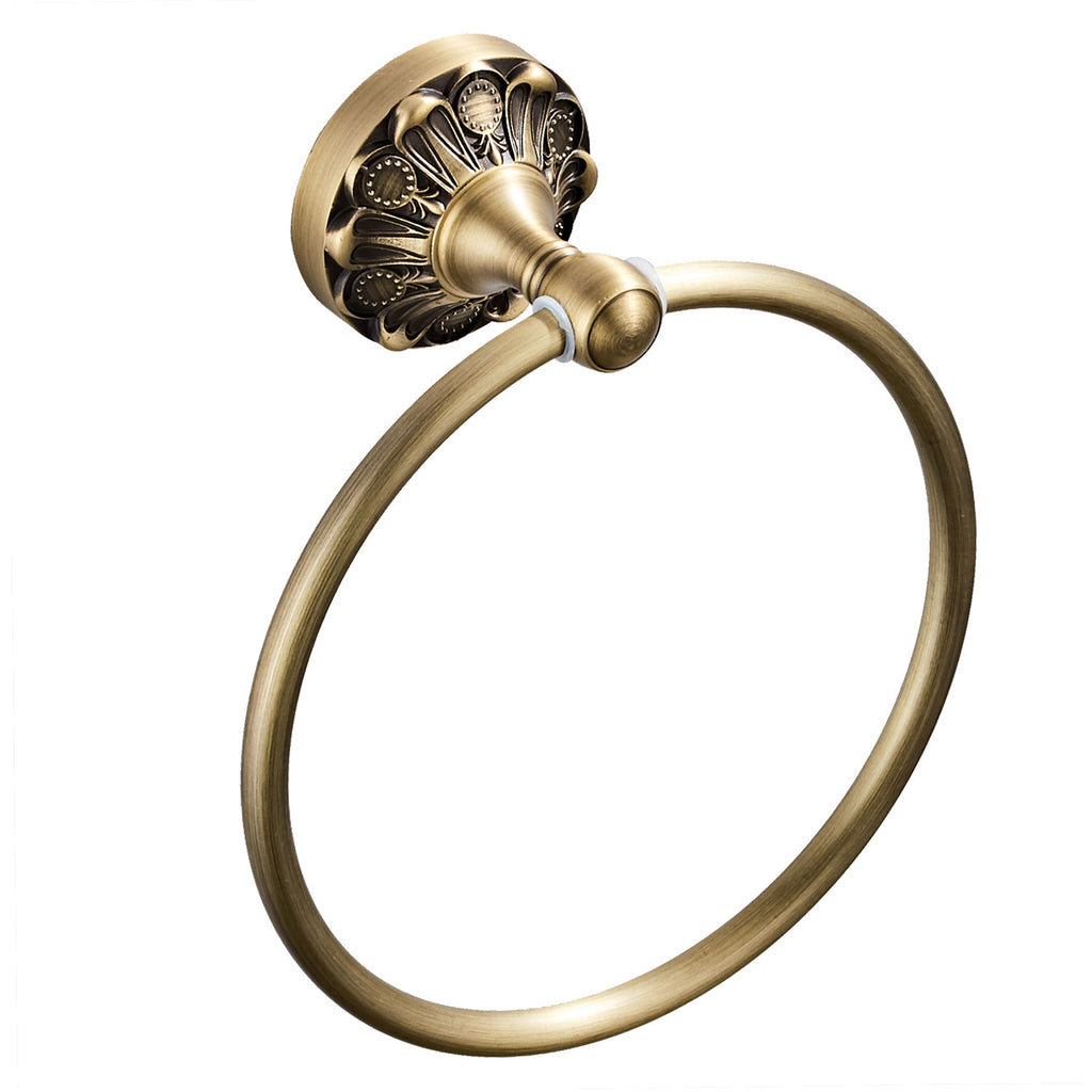 Antique Brass Towel Ring | Vintage Carved Hand Towel Holder