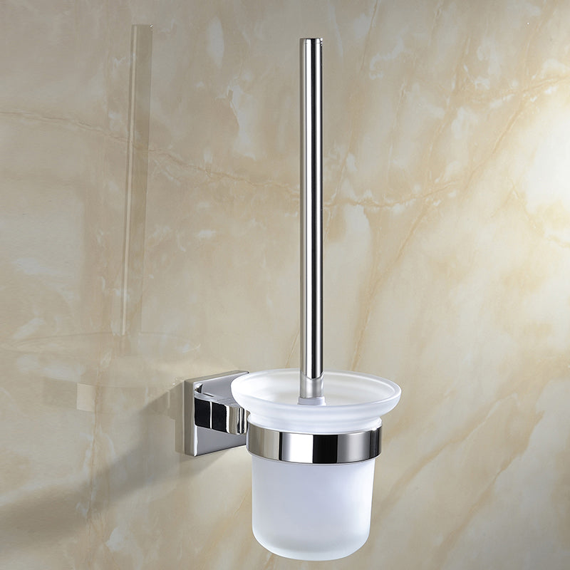 Stainless Steel Toilet Brush Holder with Frosted Cup | Square Design | Polished Chrome Finish