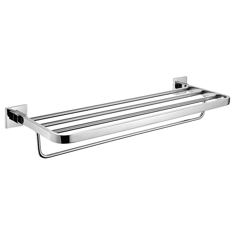 Stainless Steel Bathroom Shelf with Towel Bar | Square Design | Polished Chrome Finish