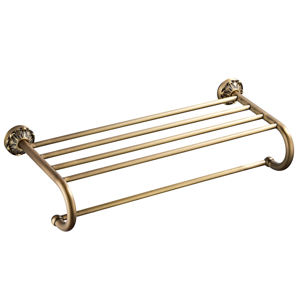 Antique Brass Towel Rack | 2-Tier Vintage Bath Towel Shelf with Towel Bar