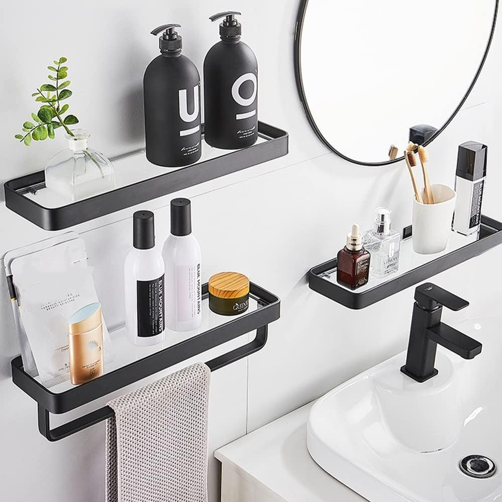 Minimalist Space Aluminum & Glass Shower Caddy Vanity Tray
