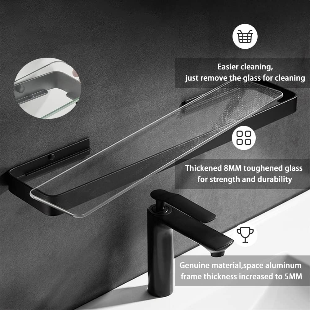 Minimalist Space Aluminum & Glass Shower Caddy Vanity Tray