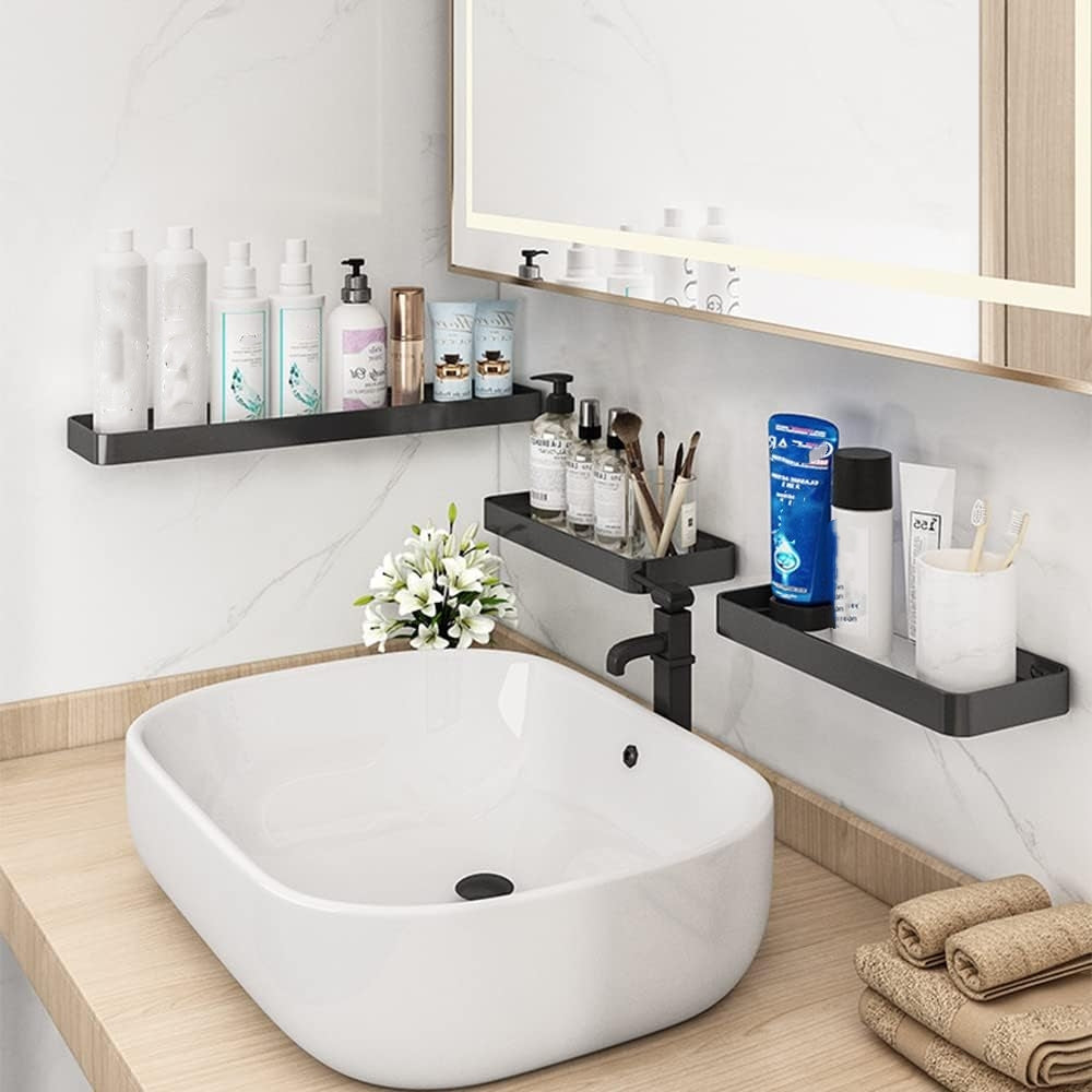 Minimalist Space Aluminum & Glass Shower Caddy Vanity Tray