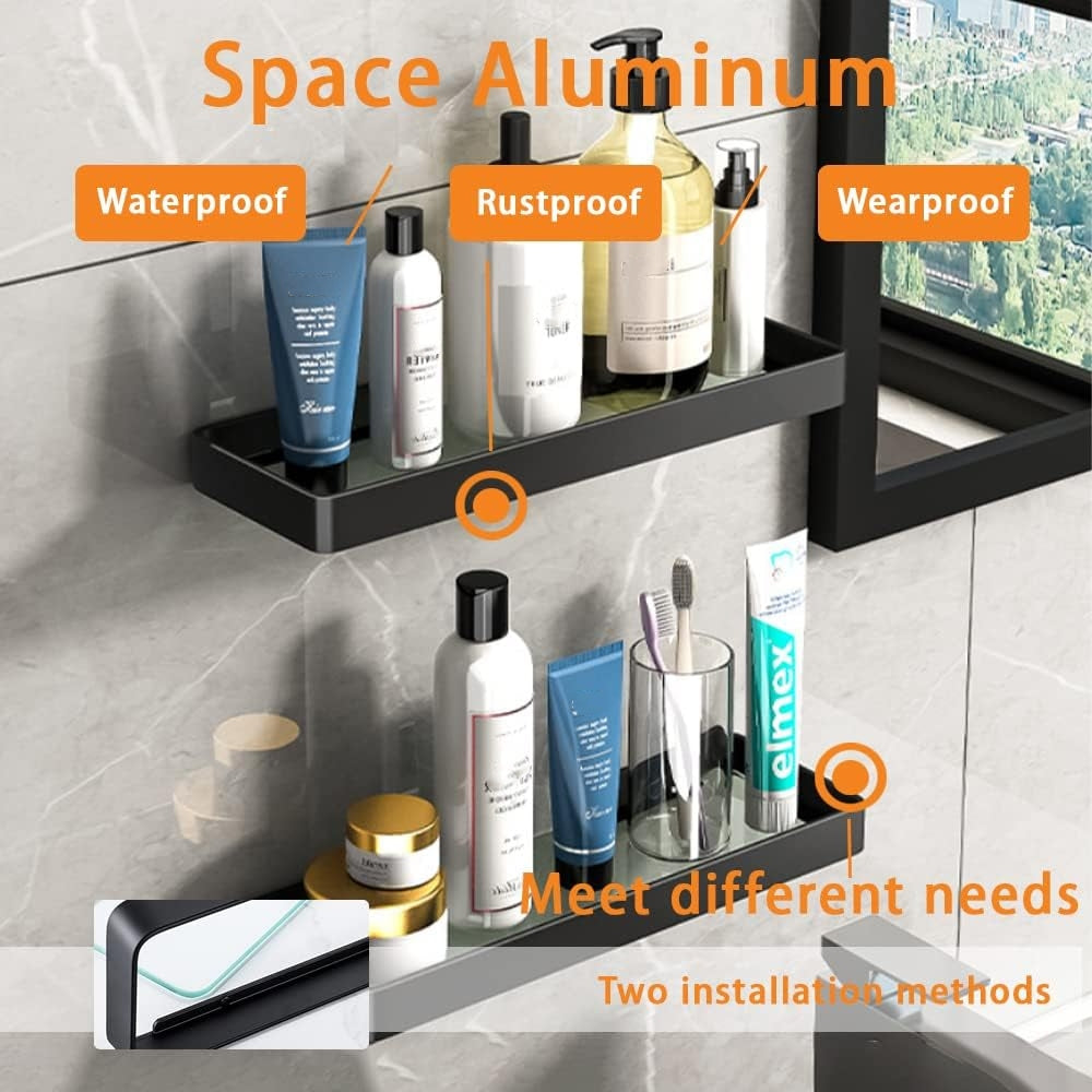 Minimalist Space Aluminum & Glass Shower Caddy Vanity Tray