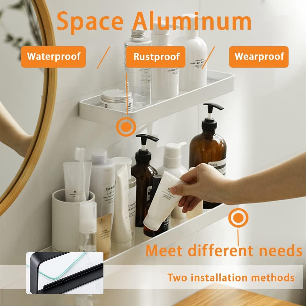 Minimalist Space Aluminum & Glass Shower Caddy Vanity Tray