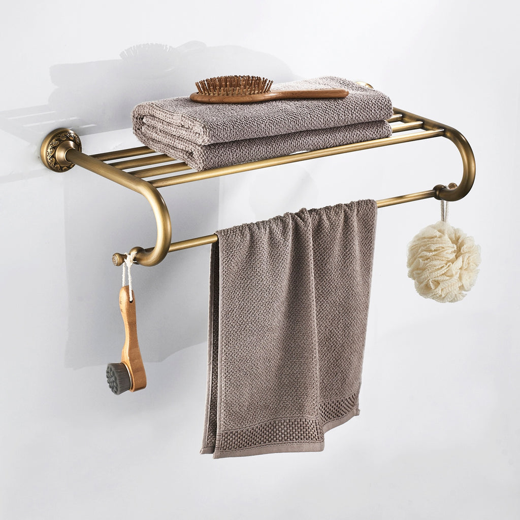 Rust-Proof Solid Brass Towel Shelf | 62.5cm Wall-Mounted 2-Tier Bathroom Rack