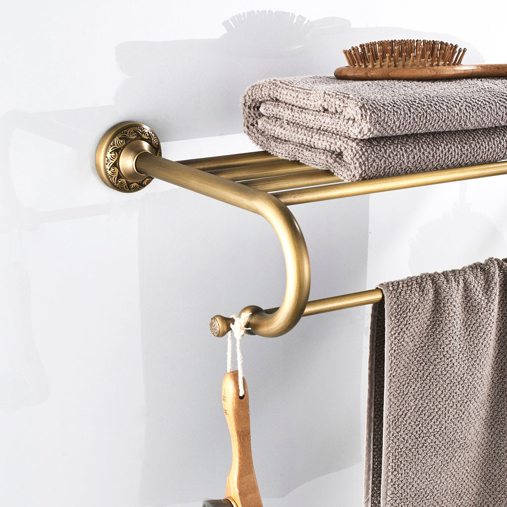 Rust-Proof Solid Brass Towel Shelf | 62.5cm Wall-Mounted 2-Tier Bathroom Rack