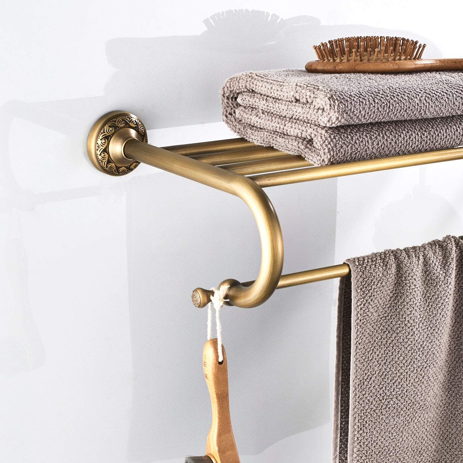 Rust-Proof Solid Brass Towel Shelf | 62.5cm Wall-Mounted 2-Tier Bathroom Rack