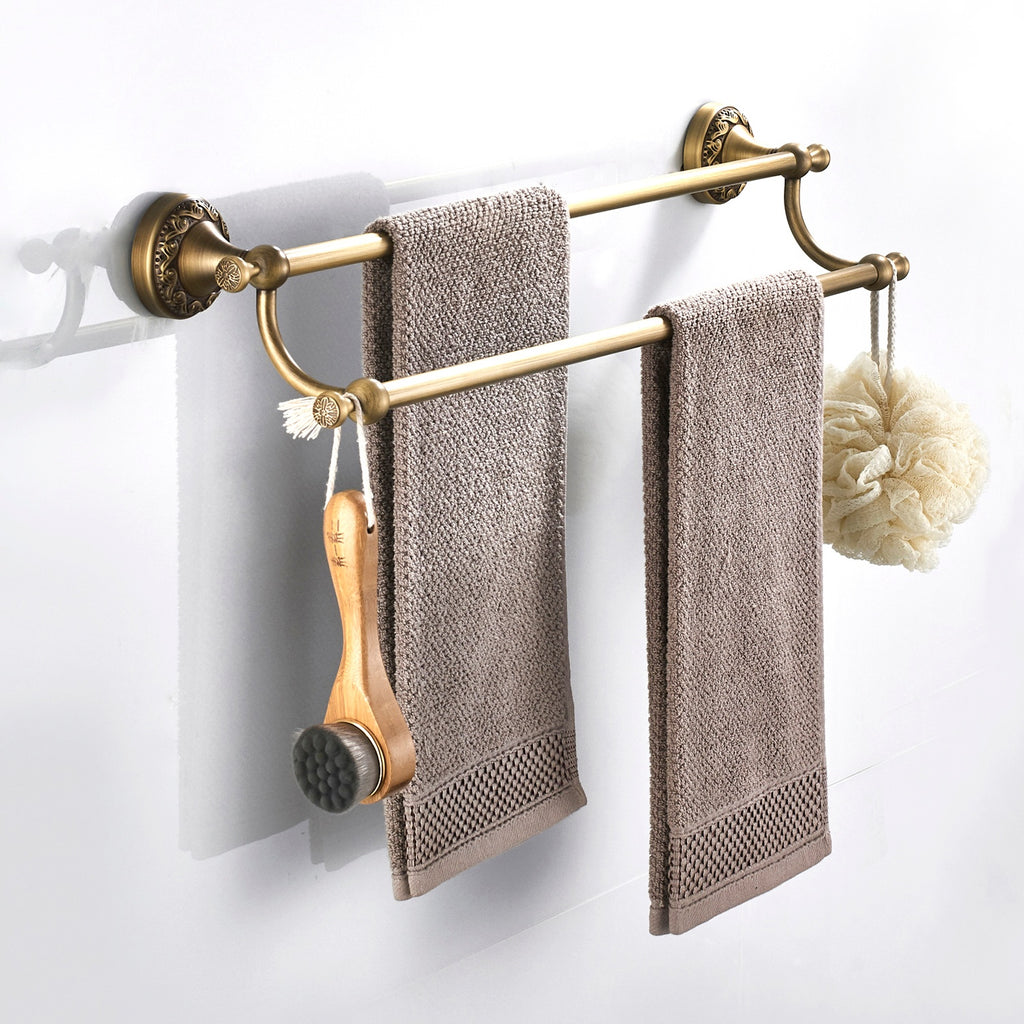 Rust-Proof Solid Brass Double Towel Holder | 61.5cm Wall-Mounted Bathroom Rail