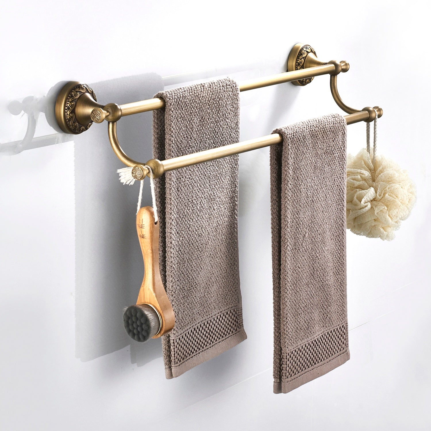 Rust-Proof Solid Brass Double Towel Holder | 61.5cm Wall-Mounted Bathroom Rail