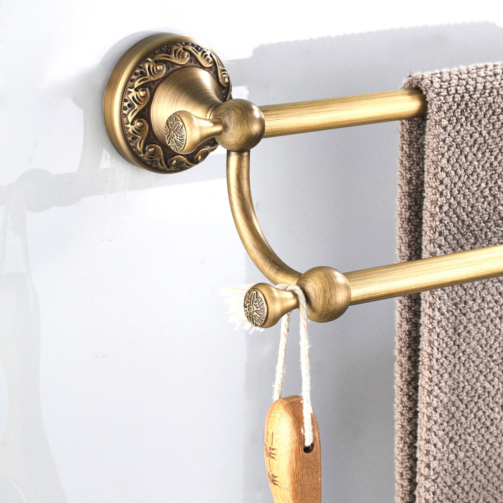 Rust-Proof Solid Brass Double Towel Holder | 61.5cm Wall-Mounted Bathroom Rail