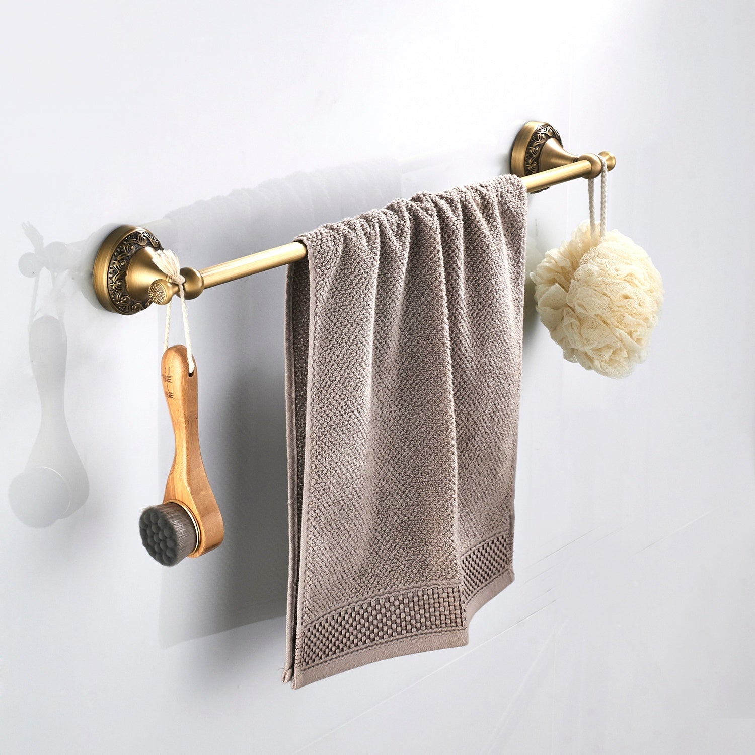 Rust-Proof Solid Brass Towel Holder | Ornate Vintage Bathroom Towel Rail