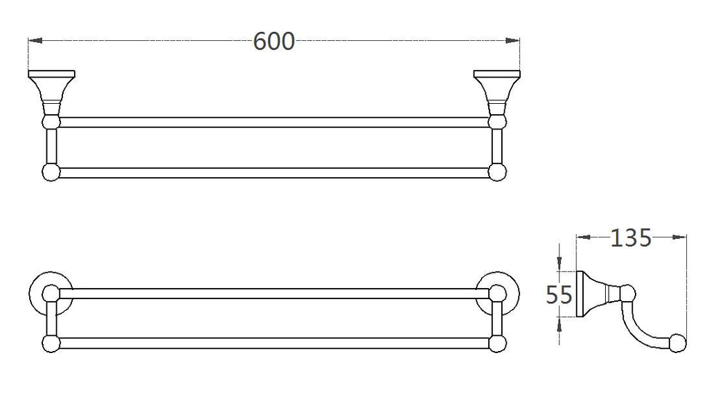 Rust-Proof Solid Brass Double Towel Holder | 60cm 2-Tier Bathroom Towel Rail