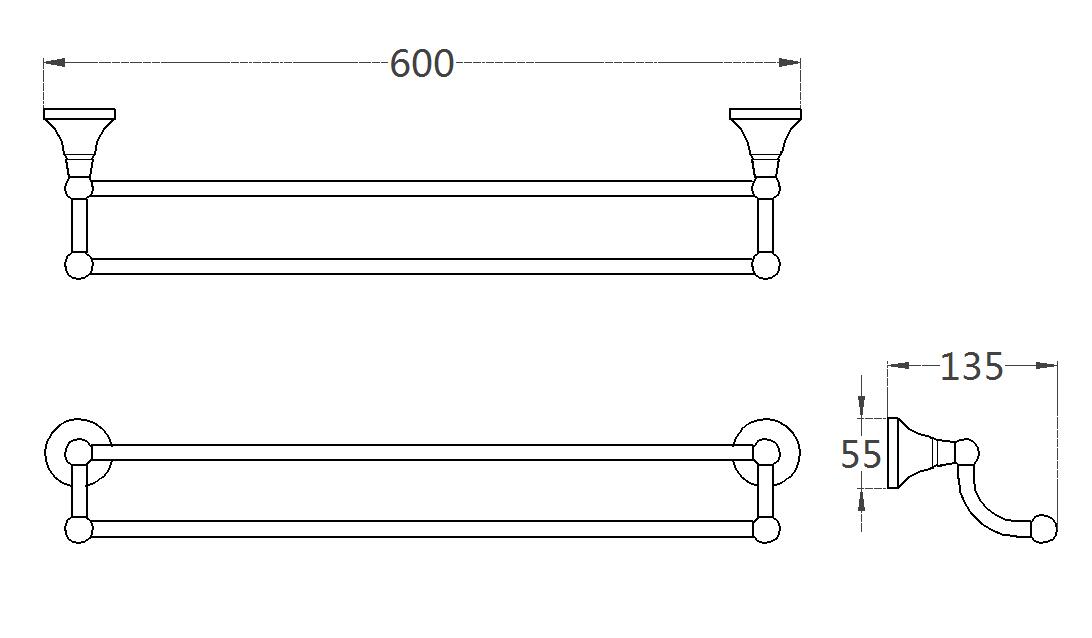 Rust-Proof Solid Brass Double Towel Holder | 60cm 2-Tier Bathroom Towel Rail