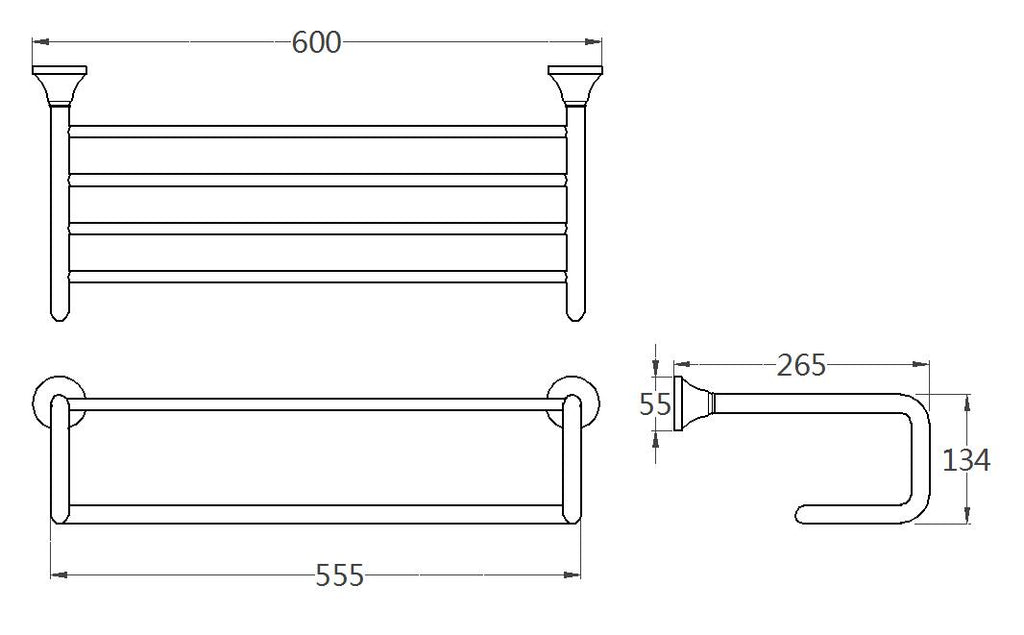 Solid Brass Towel Rack 60cm | Minimalist 2-Tier Bathroom Shelf with Towel Bar (4 Finishes)