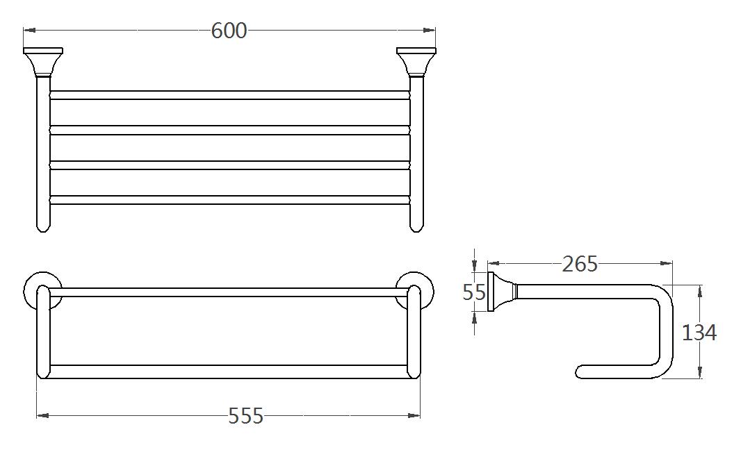 Solid Brass Towel Rack 60cm | Minimalist 2-Tier Bathroom Shelf with Towel Bar (4 Finishes)