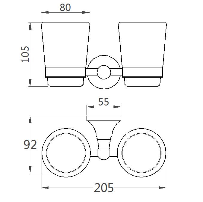 Solid Brass Double Tumbler Holder | Minimalist Ceramic Bathroom Cup Set (4 Finishes)
