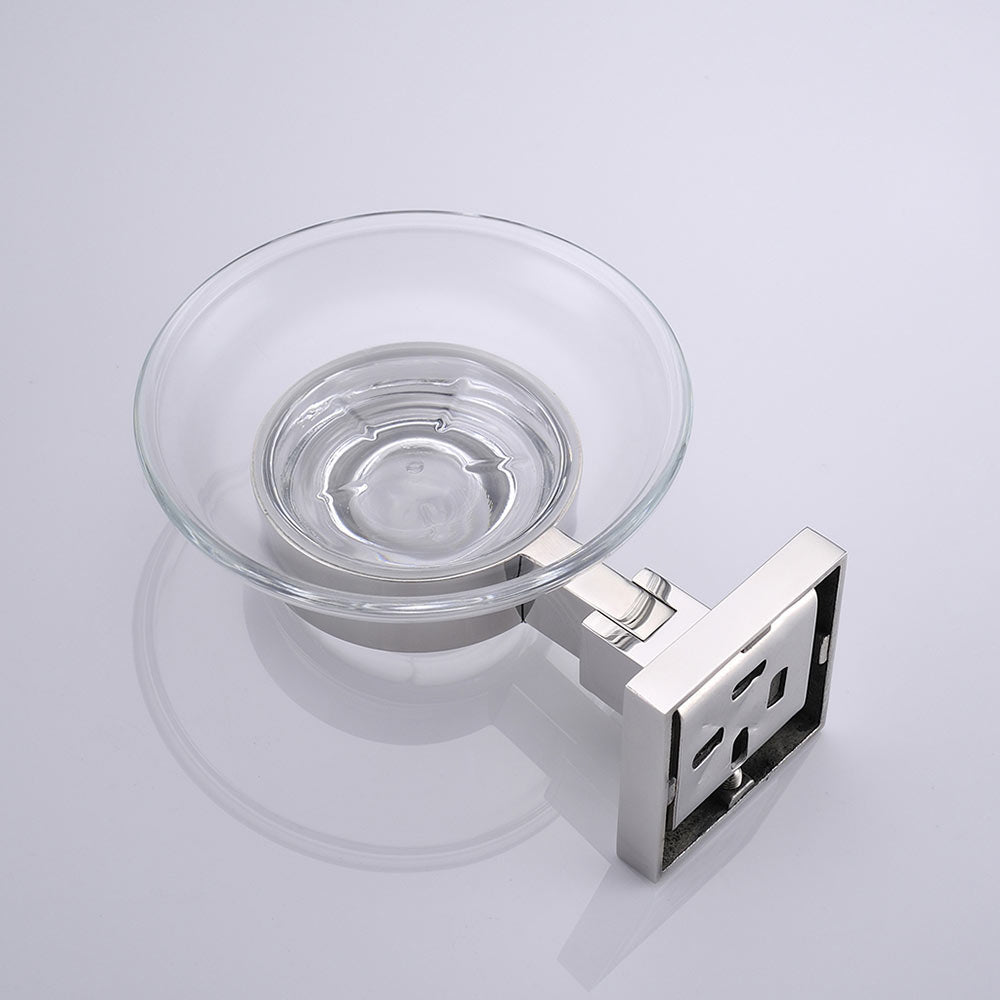 Stainless Steel Soap Dish with Clear Glass | Square Design | Polished Chrome Finish