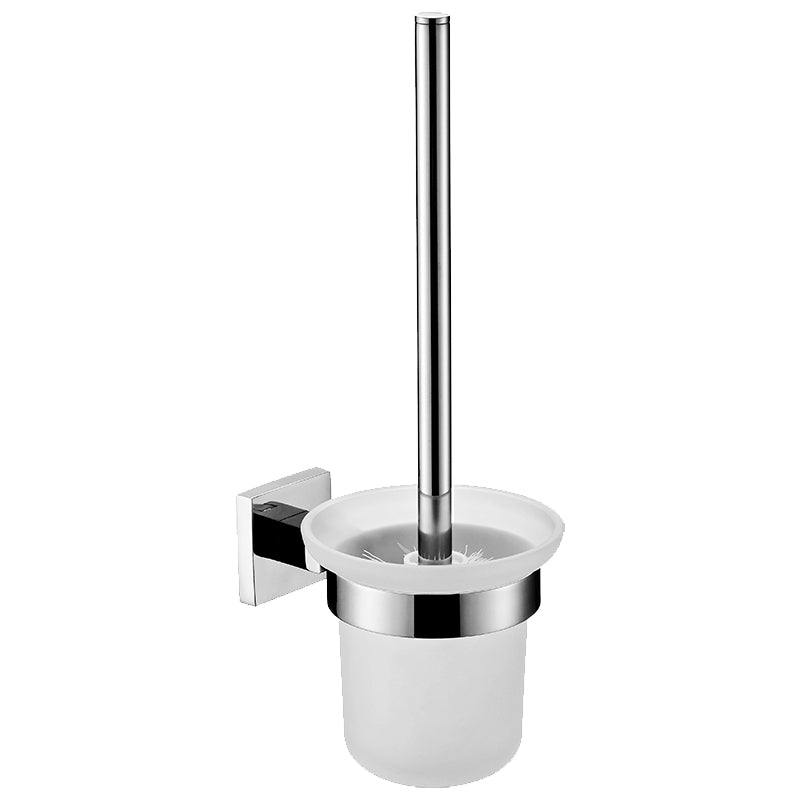 Stainless Steel Toilet Brush Holder with Frosted Cup | Square Design | Polished Chrome Finish