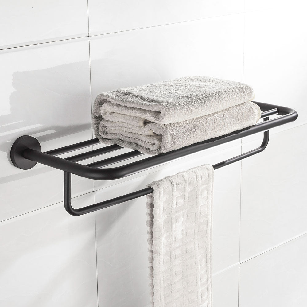 Stainless Steel Bathroom Shelf with Towel Bar | 2 Colors | Dual-Layer Storage Rack