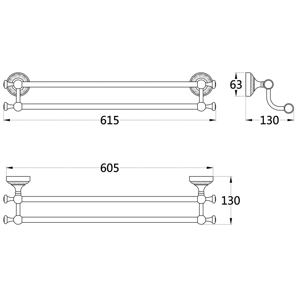 Rust-Proof Solid Brass Double Towel Holder | 61.5cm Wall-Mounted Bathroom Rail