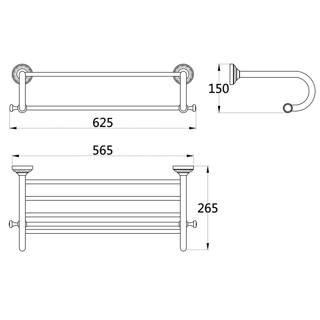 Rust-Proof Solid Brass Towel Shelf | 62.5cm Wall-Mounted 2-Tier Bathroom Rack